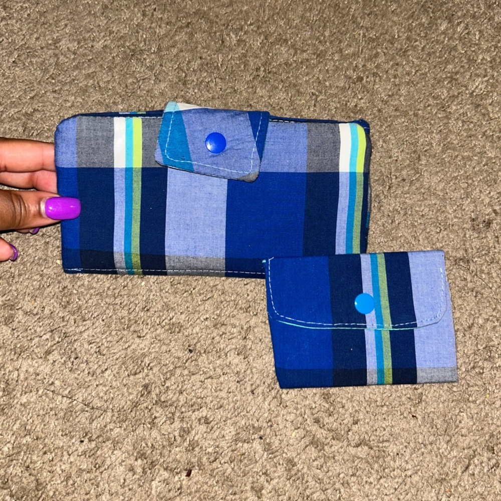 Plaid Wallet and Card Holder cloth material Set
